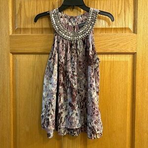 Covington Women's Purple Floral Sleeveless Top Blouse Size M Med Beaded Bling